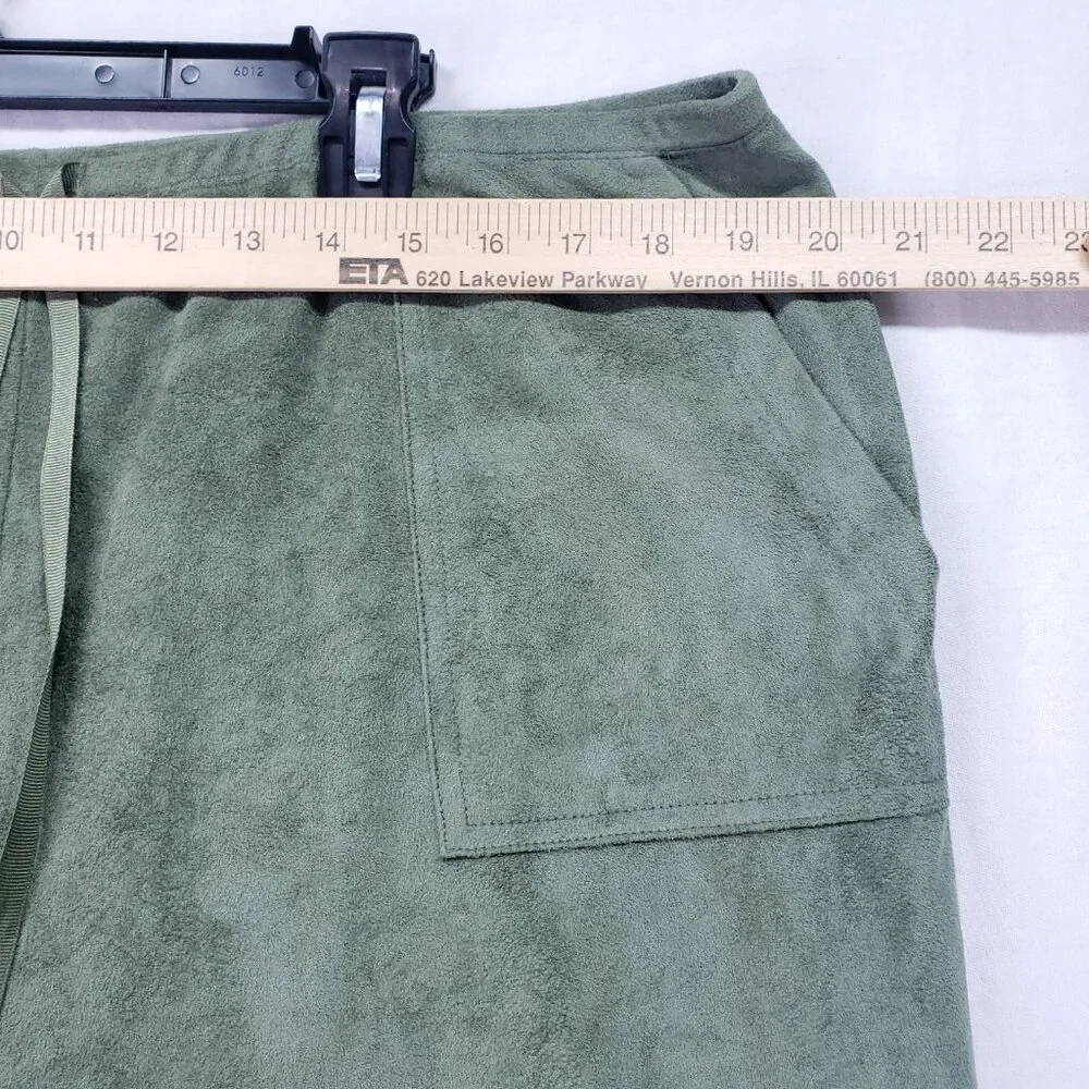Susan Bristol Sage Green Suede 2 Piece Lounge Set Sweater Wide Leg Pants Size XL